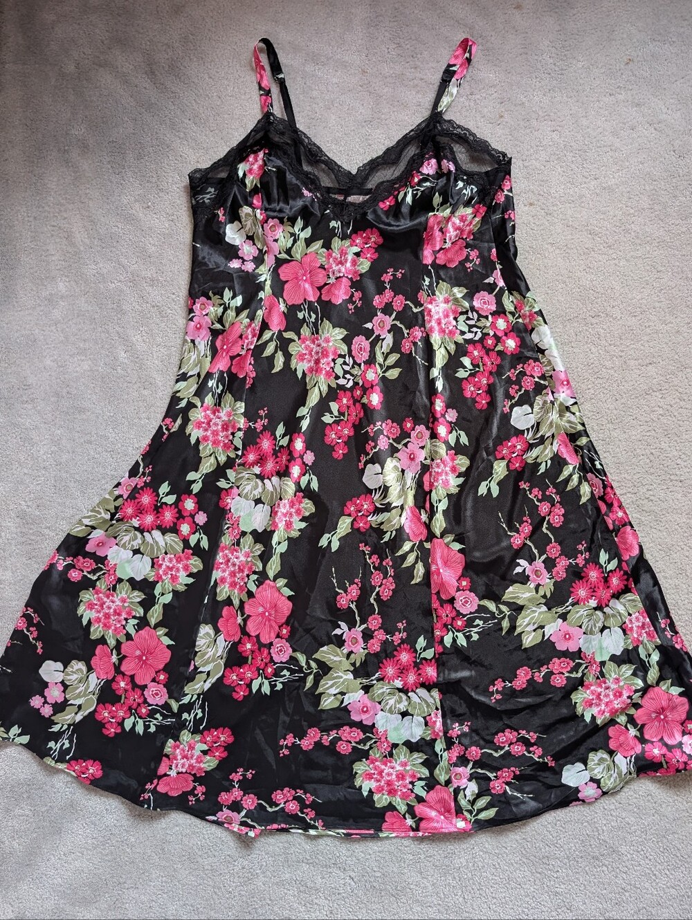 Long Floral Lace Trim Slip Dress